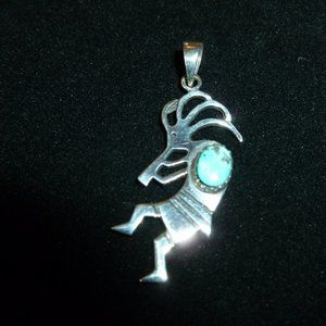 Sterling Silver Turquoise Kokopelli Pendant No Chain